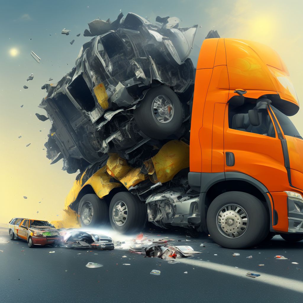 Driver of heavy transport vehicle injured in collision with other nonmotor vehicle in nontraffic accident, sequela digital illustration