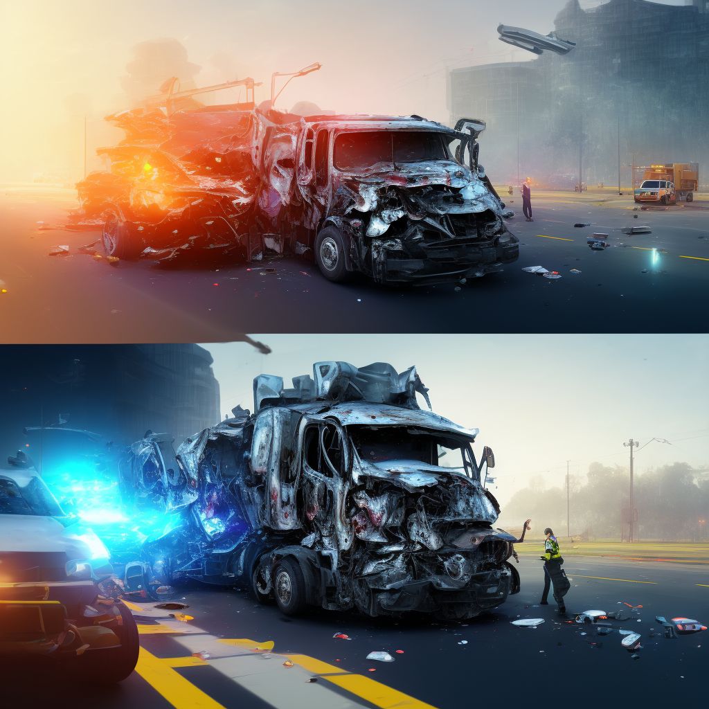 Person on outside of heavy transport vehicle injured in collision with other nonmotor vehicle in nontraffic accident, initial encounter digital illustration