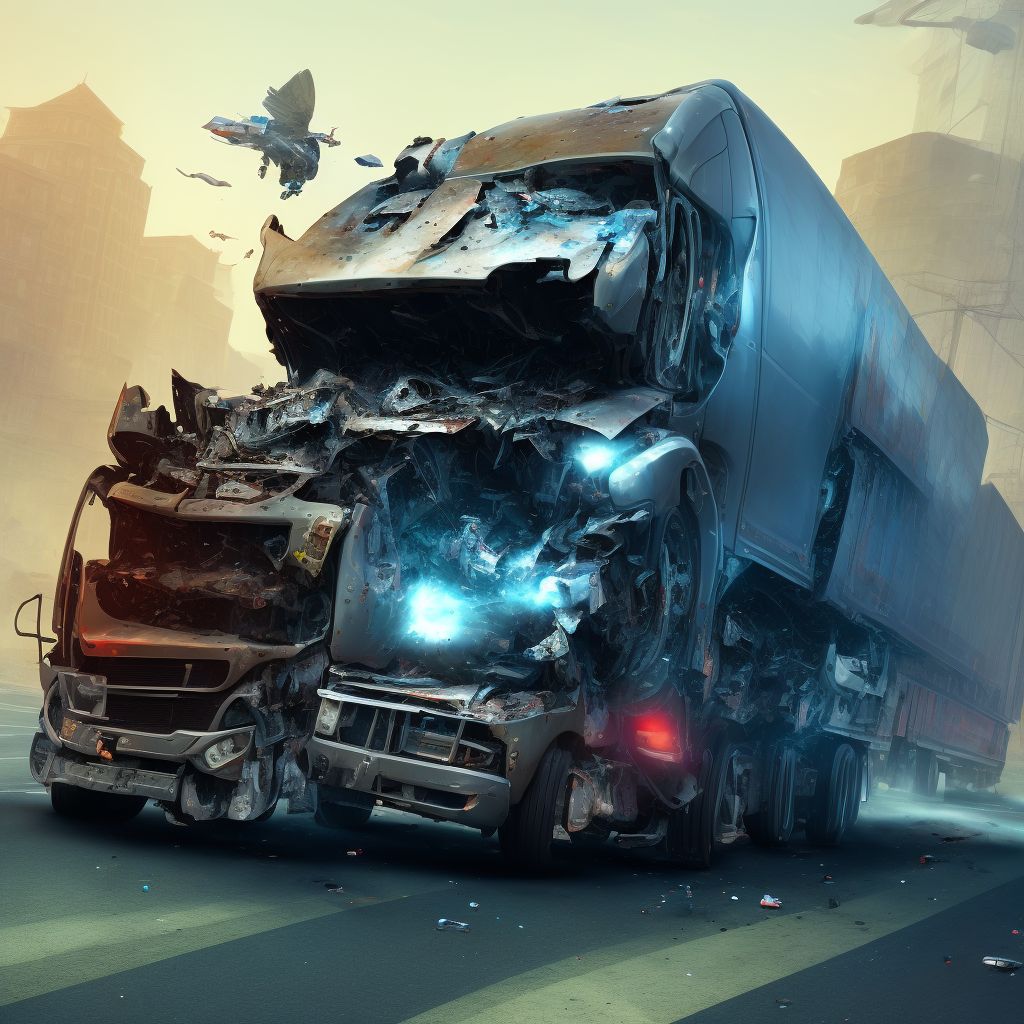 Person on outside of heavy transport vehicle injured in collision with other nonmotor vehicle in nontraffic accident, subsequent encounter digital illustration