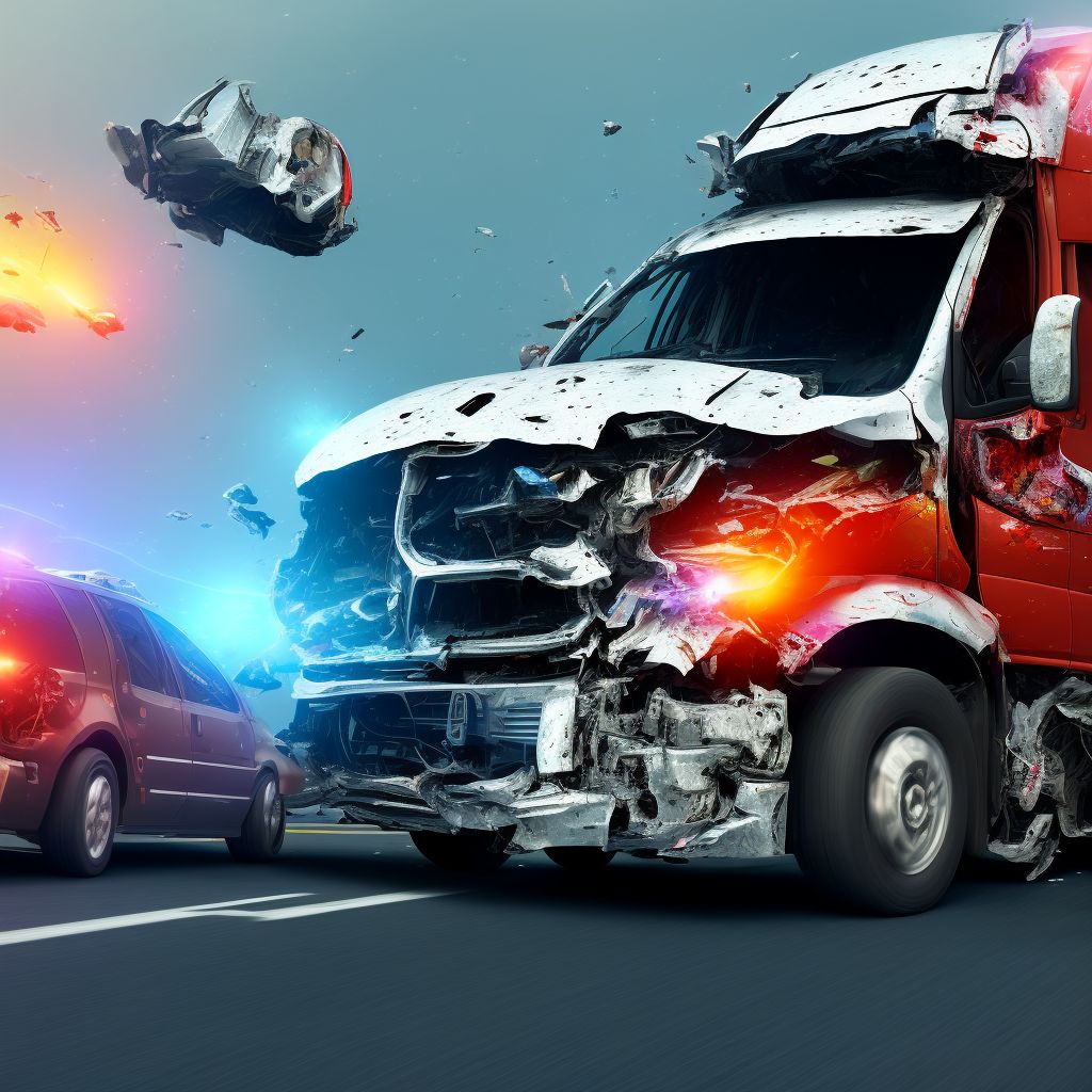 Passenger in heavy transport vehicle injured in collision with other nonmotor vehicle in traffic accident, subsequent encounter digital illustration