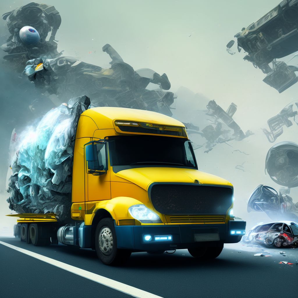 Passenger in heavy transport vehicle injured in collision with fixed or stationary object in nontraffic accident, initial encounter digital illustration