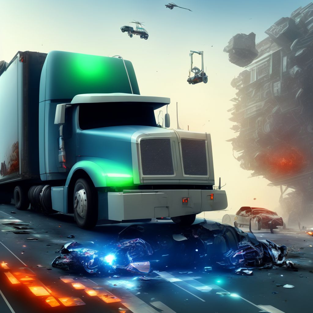 Passenger in heavy transport vehicle injured in collision with fixed or stationary object in nontraffic accident, subsequent encounter digital illustration