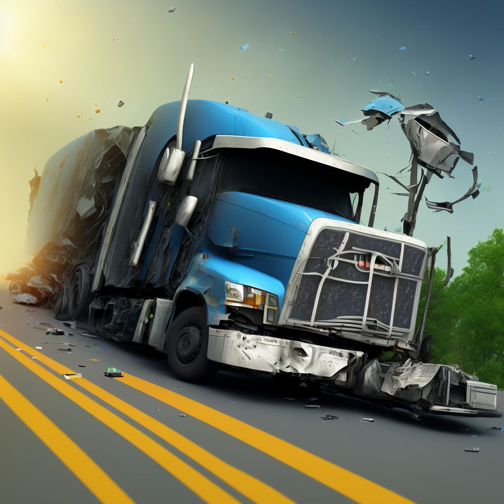 Unspecified occupant of heavy transport vehicle injured in collision with fixed or stationary object in nontraffic accident, initial encounter digital illustration