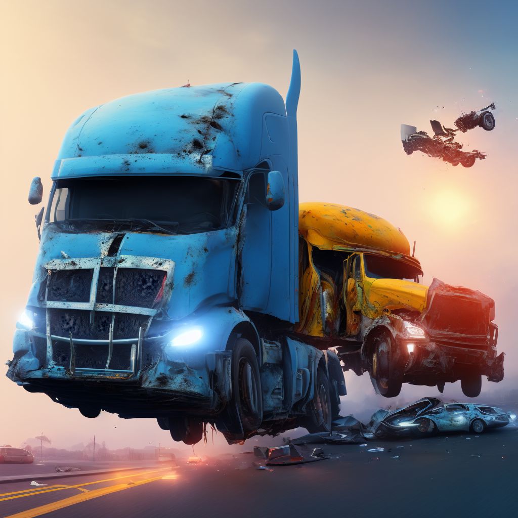 Unspecified occupant of heavy transport vehicle injured in collision with fixed or stationary object in nontraffic accident, subsequent encounter digital illustration