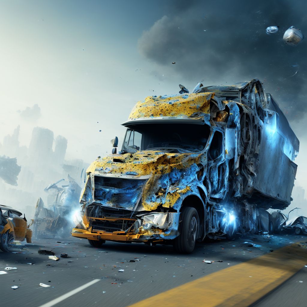 Unspecified occupant of heavy transport vehicle injured in collision with fixed or stationary object in nontraffic accident, sequela digital illustration