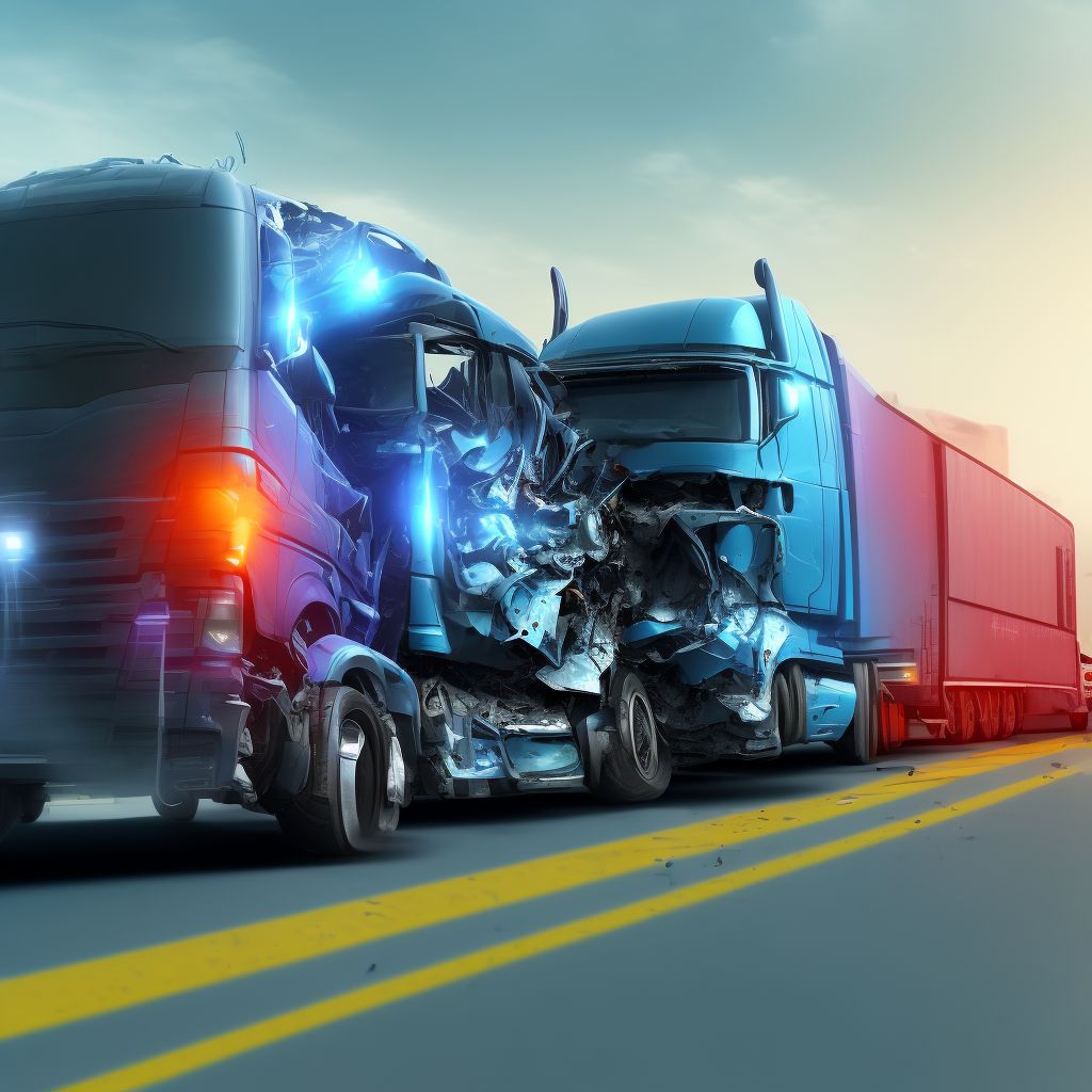 Person on outside of heavy transport vehicle injured in collision with fixed or stationary object in traffic accident, sequela digital illustration