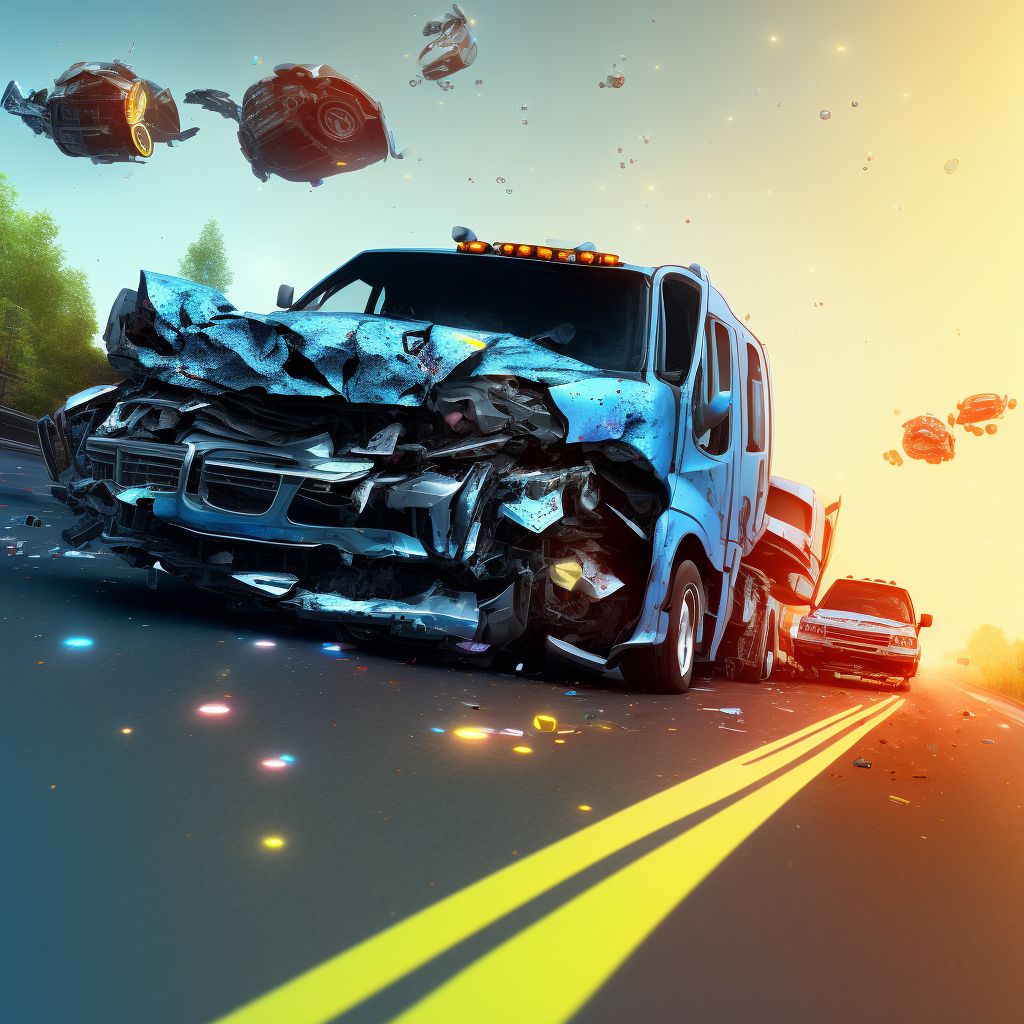 Unspecified occupant of heavy transport vehicle injured in collision with fixed or stationary object in traffic accident, sequela digital illustration