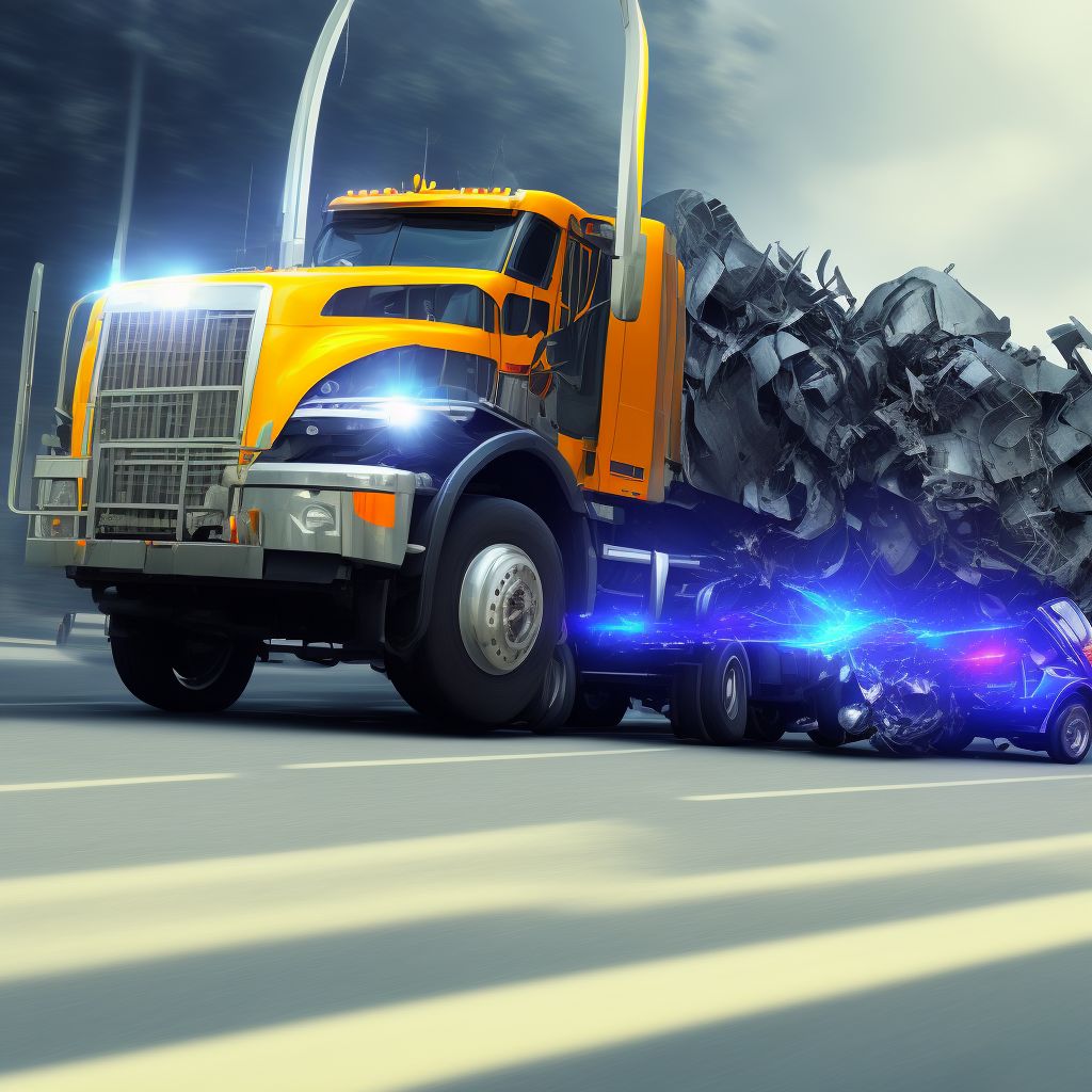 Driver of heavy transport vehicle injured in noncollision transport accident in nontraffic accident, initial encounter digital illustration