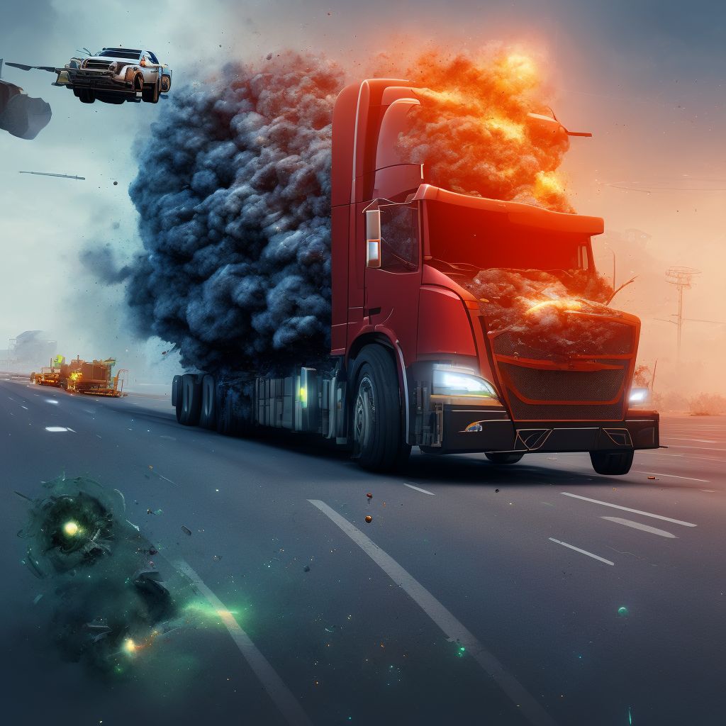 Driver of heavy transport vehicle injured in noncollision transport accident in nontraffic accident, subsequent encounter digital illustration