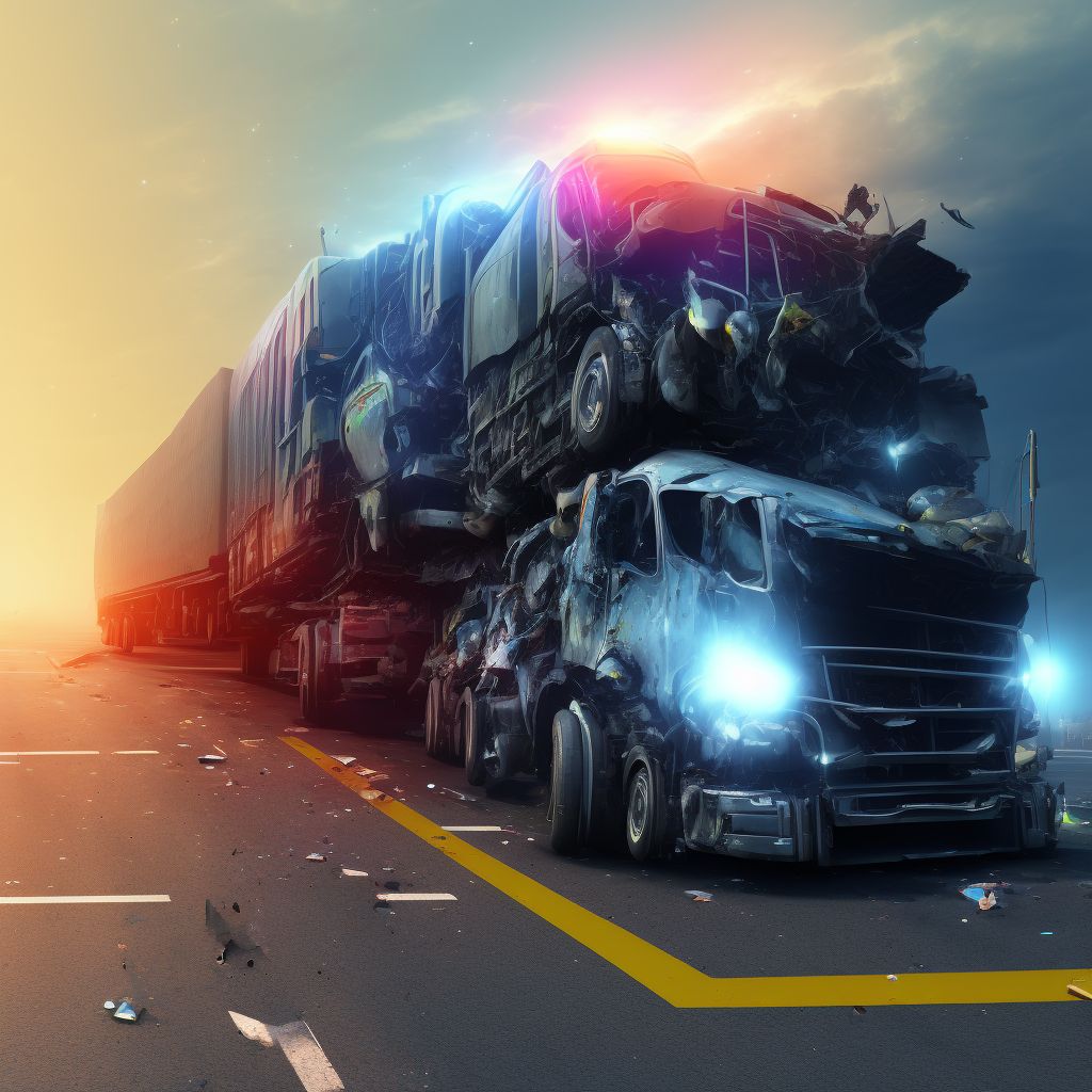 Person on outside of heavy transport vehicle injured in noncollision transport accident in nontraffic accident, initial encounter digital illustration