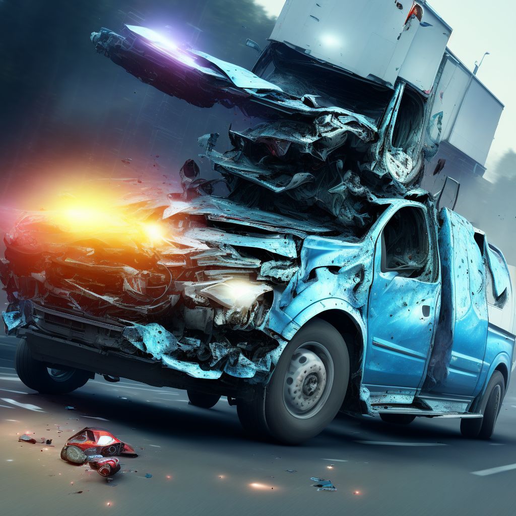 Passenger in heavy transport vehicle injured in collision with unspecified motor vehicles in nontraffic accident, initial encounter digital illustration