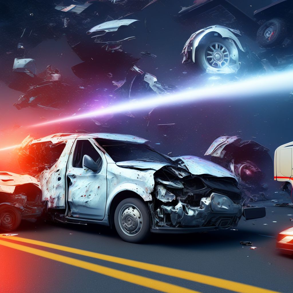 Passenger in heavy transport vehicle injured in collision with other motor vehicles in nontraffic accident, initial encounter digital illustration