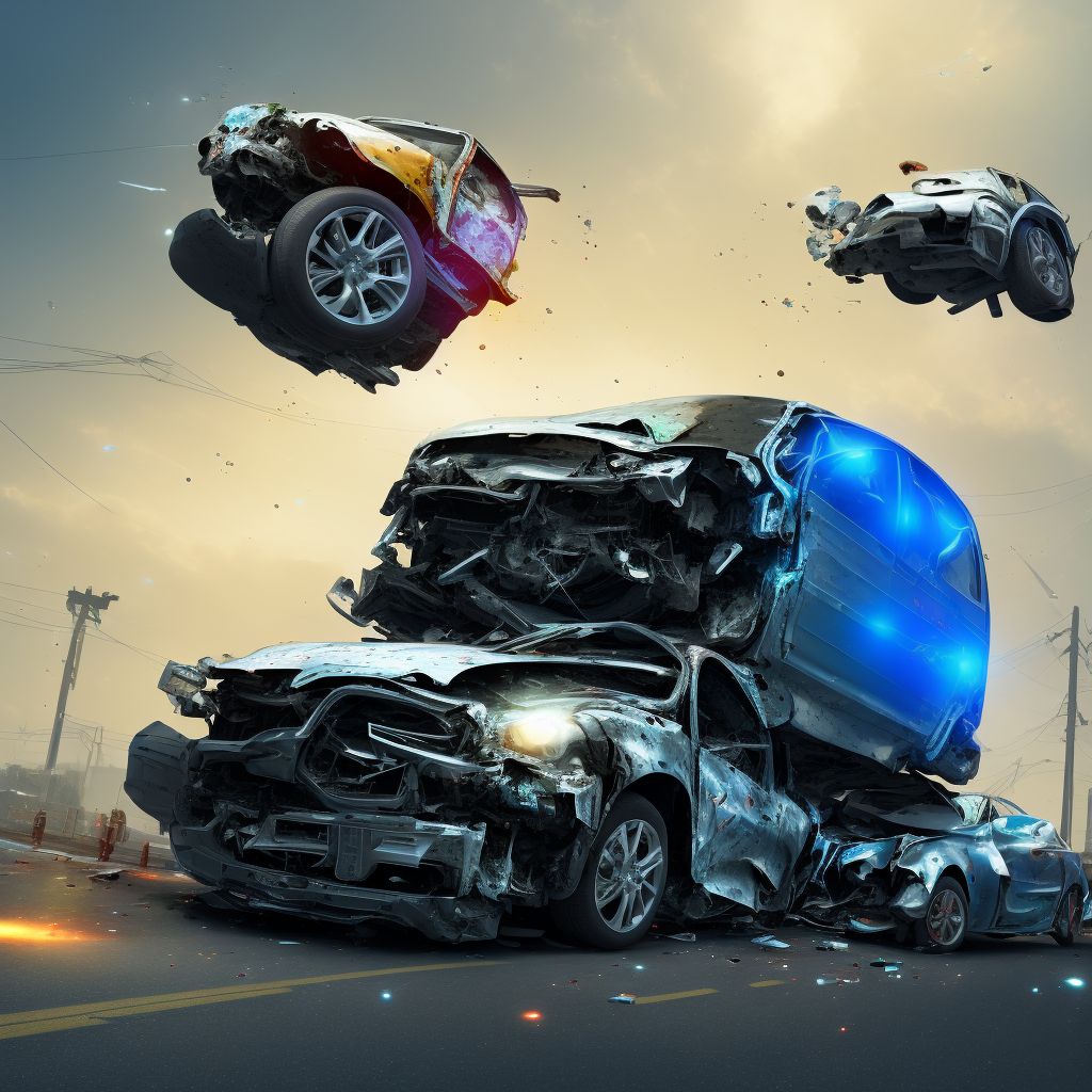 Unspecified occupant of heavy transport vehicle injured in collision with unspecified motor vehicles in nontraffic accident, subsequent encounter digital illustration