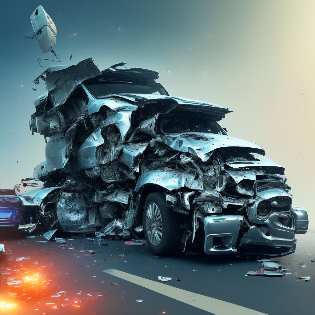 Unspecified occupant of heavy transport vehicle injured in collision with other motor vehicles in nontraffic accident, subsequent encounter digital illustration