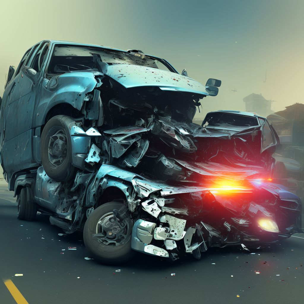 Unspecified occupant of heavy transport vehicle injured in collision with other motor vehicles in nontraffic accident, sequela digital illustration