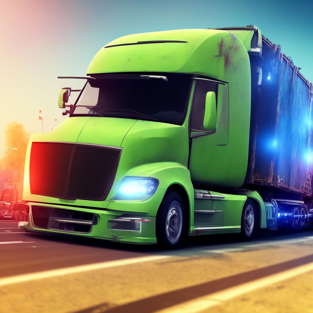 Driver of heavy transport vehicle injured in collision with unspecified motor vehicles in traffic accident, subsequent encounter digital illustration