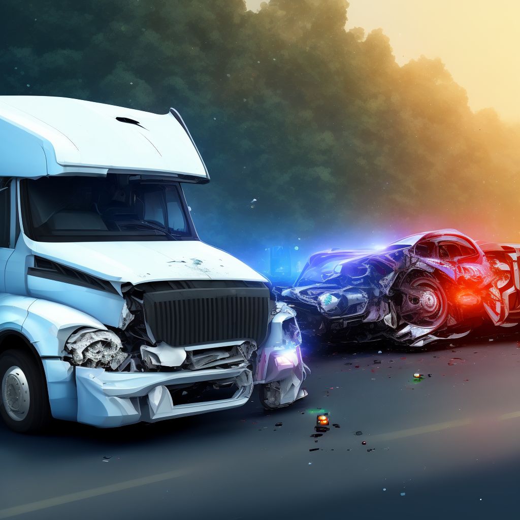 Passenger in heavy transport vehicle injured in collision with unspecified motor vehicles in traffic accident, initial encounter digital illustration