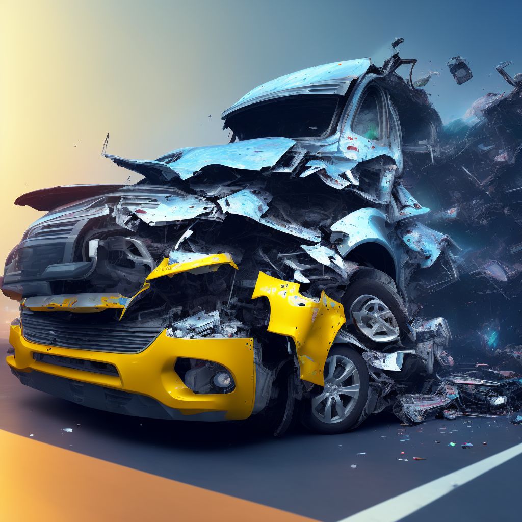 Unspecified occupant of heavy transport vehicle injured in collision with unspecified motor vehicles in traffic accident, subsequent encounter digital illustration