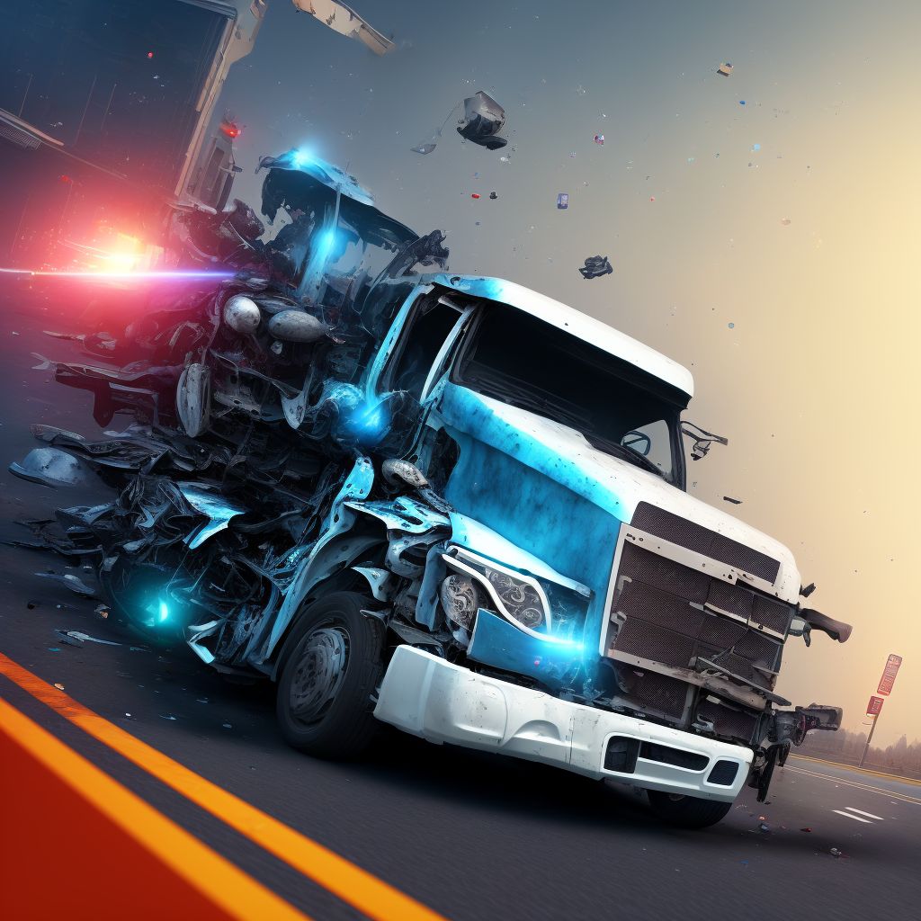 Unspecified occupant of heavy transport vehicle injured in collision with unspecified motor vehicles in traffic accident, sequela digital illustration