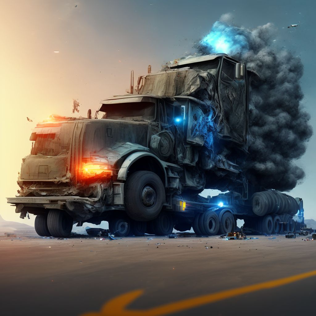 Occupant (driver) (passenger) of heavy transport vehicle injured in transport accidents with military vehicle, initial encounter digital illustration