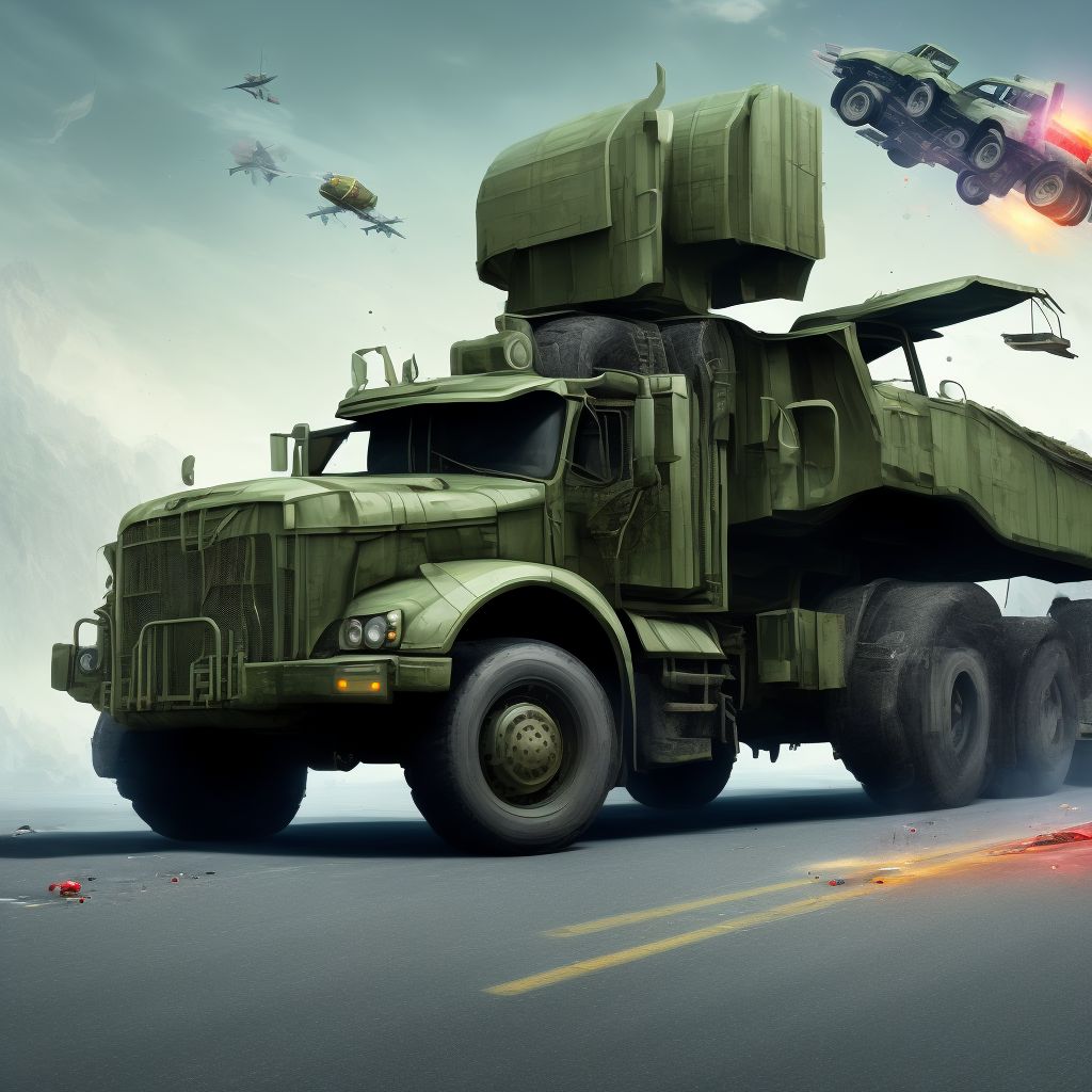 Occupant (driver) (passenger) of heavy transport vehicle injured in transport accidents with military vehicle, subsequent encounter digital illustration