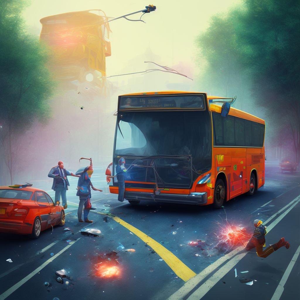 Person on outside of bus injured in collision with pedestrian or animal in nontraffic accident, initial encounter digital illustration