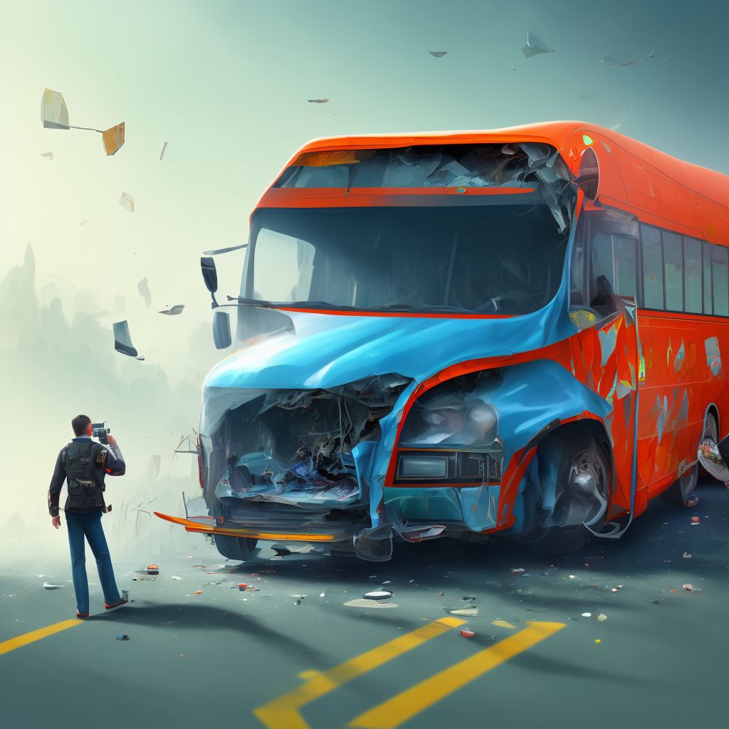 Person on outside of bus injured in collision with pedestrian or animal in nontraffic accident, subsequent encounter digital illustration