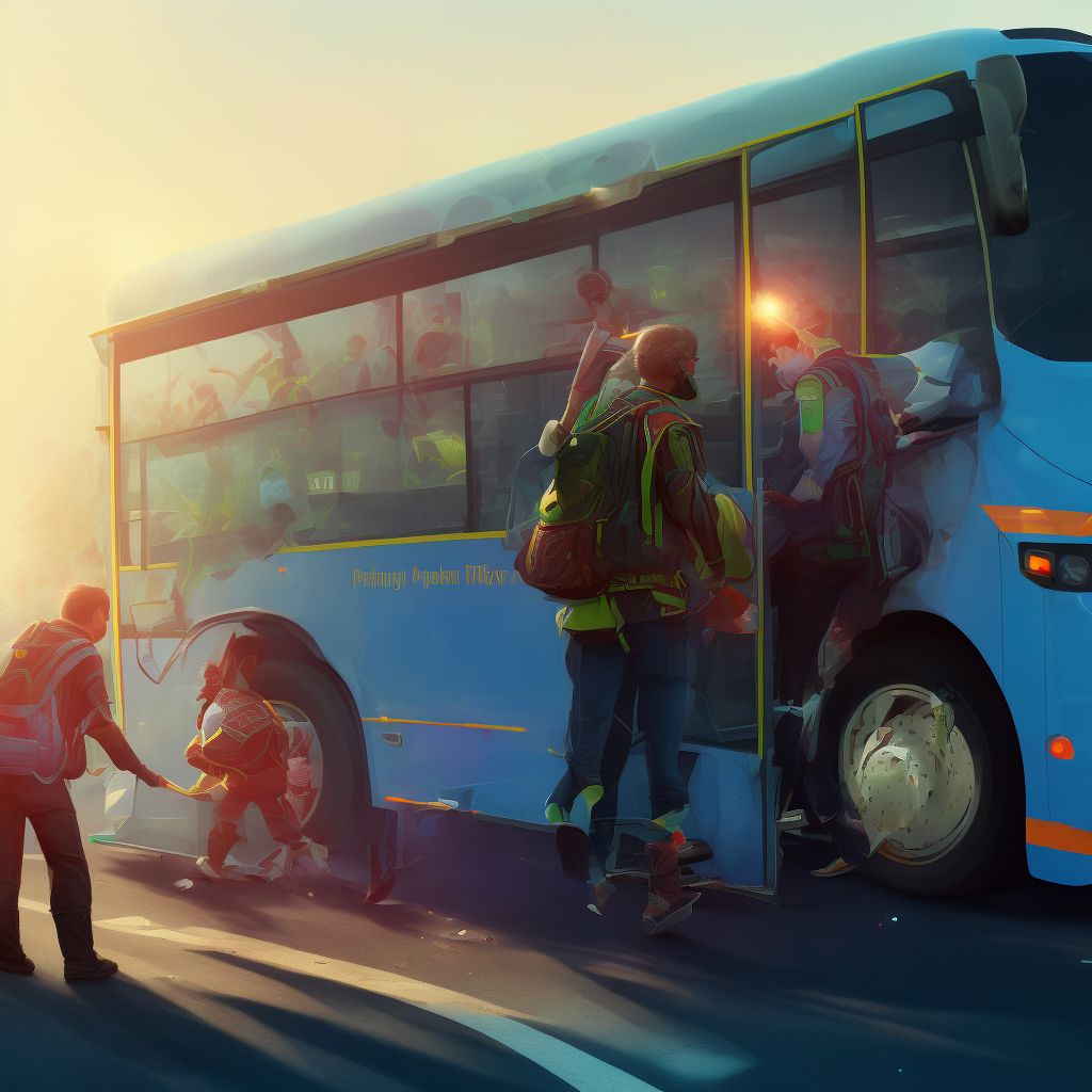 Person boarding or alighting from bus injured in collision with pedestrian or animal, sequela digital illustration