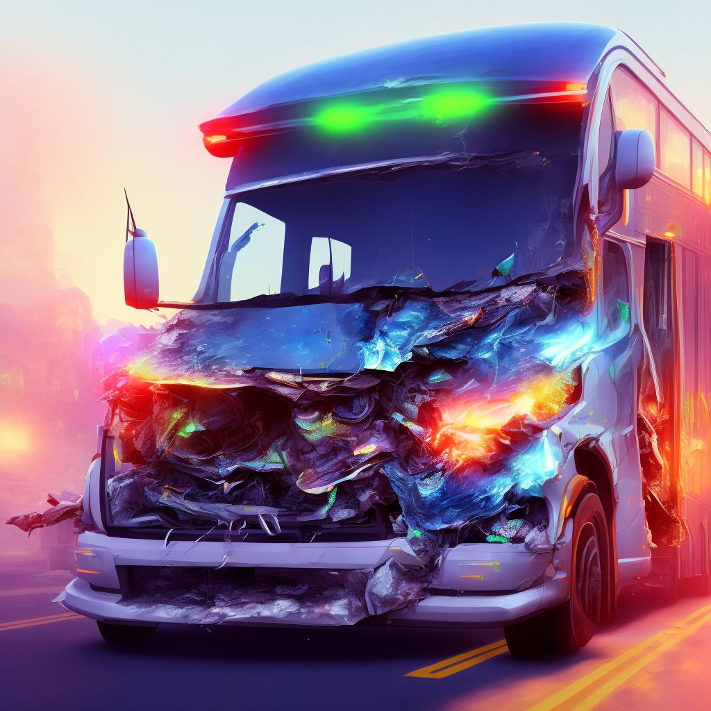 Passenger on bus injured in collision with pedestrian or animal in traffic accident, subsequent encounter digital illustration