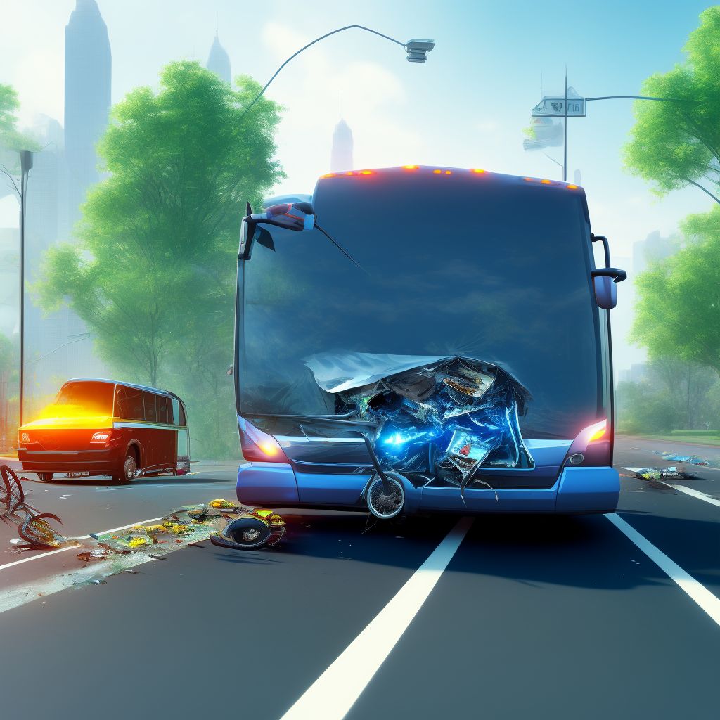 Driver of bus injured in collision with pedal cycle in nontraffic accident, subsequent encounter digital illustration