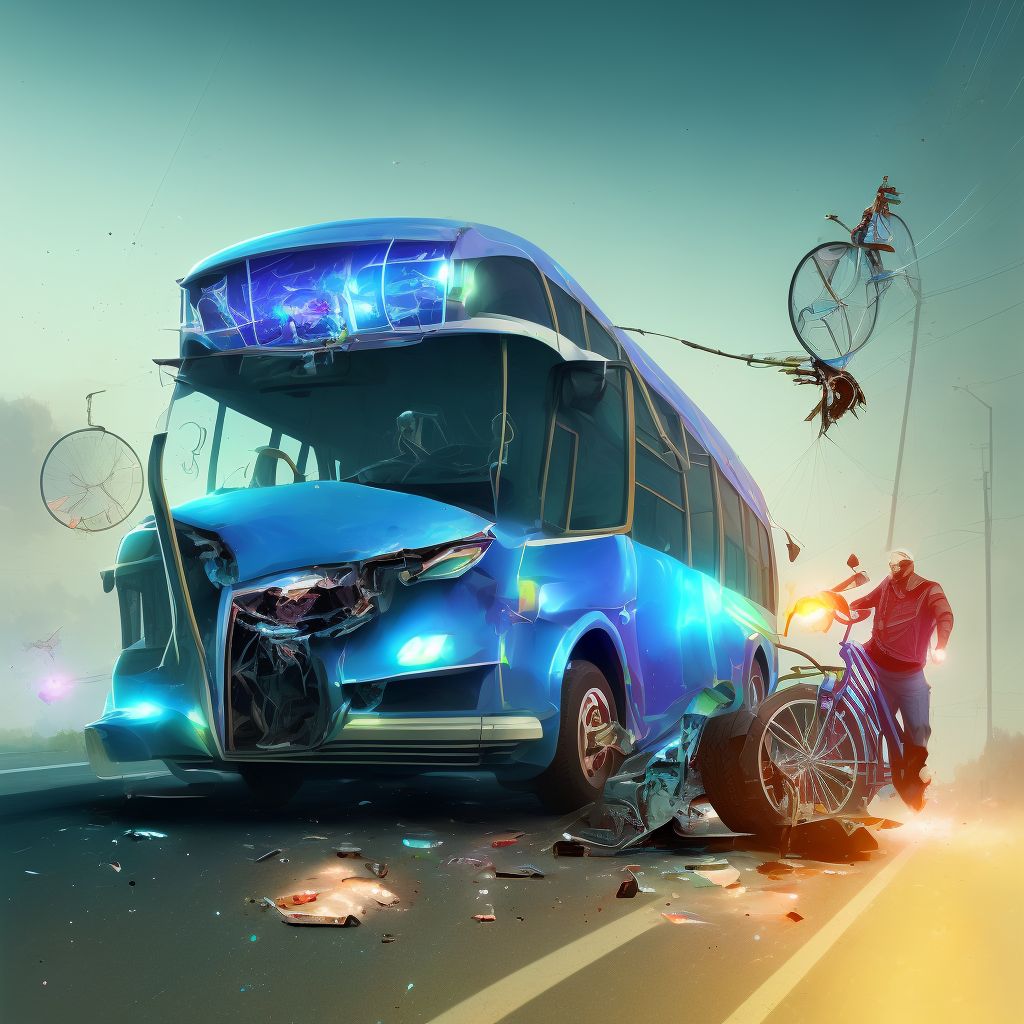 Passenger on bus injured in collision with pedal cycle in nontraffic accident, initial encounter digital illustration