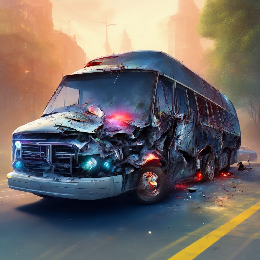 Passenger on bus injured in collision with pedal cycle in nontraffic accident, subsequent encounter digital illustration