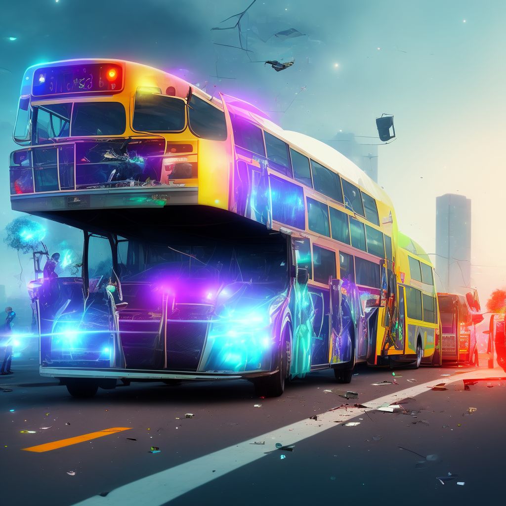 Driver of bus injured in collision with pedal cycle in traffic accident, initial encounter digital illustration