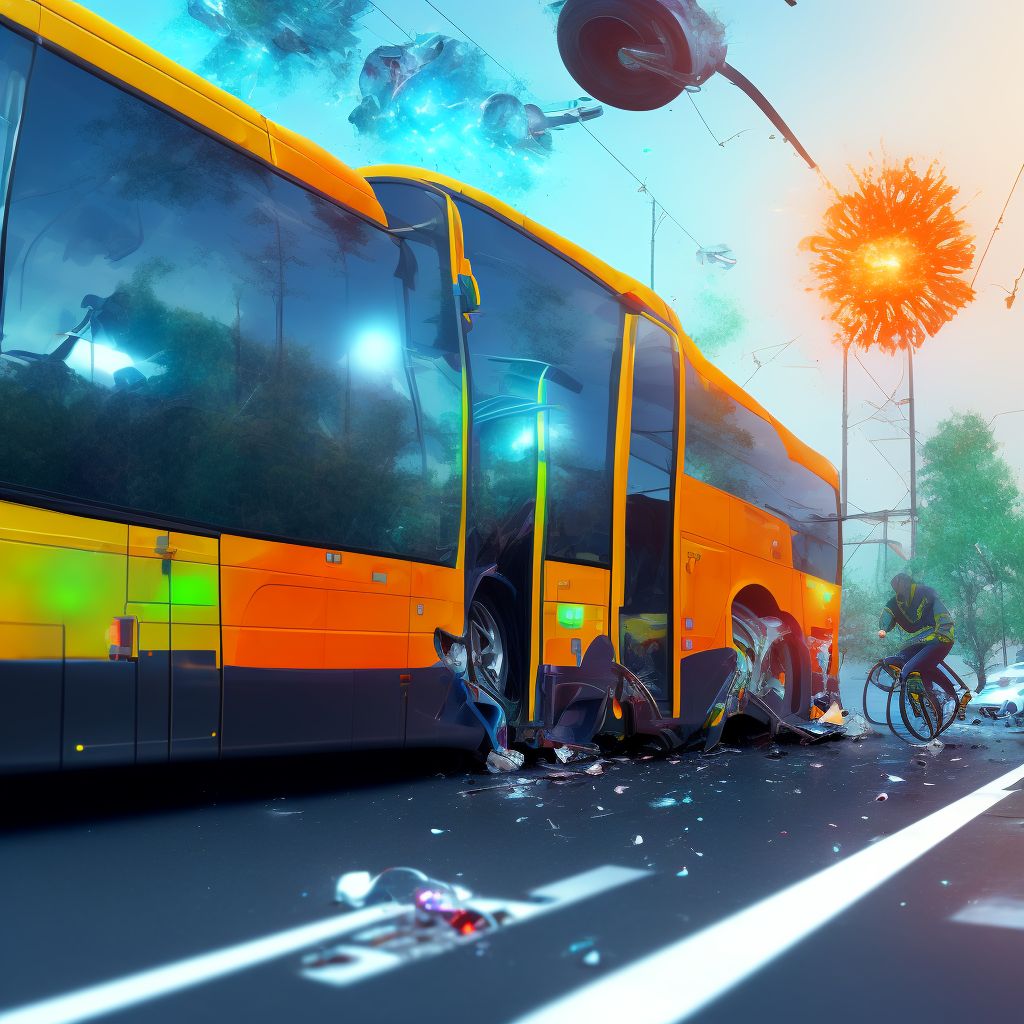 Driver of bus injured in collision with pedal cycle in traffic accident, subsequent encounter digital illustration