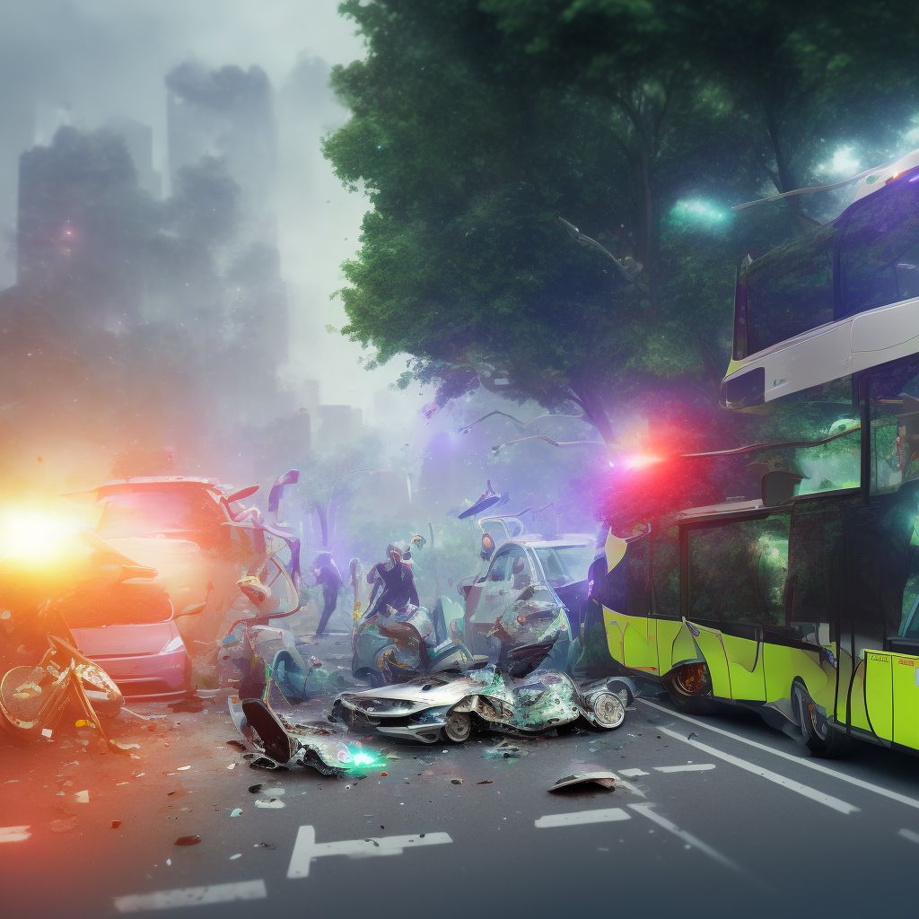 Unspecified occupant of bus injured in collision with pedal cycle in traffic accident, subsequent encounter digital illustration