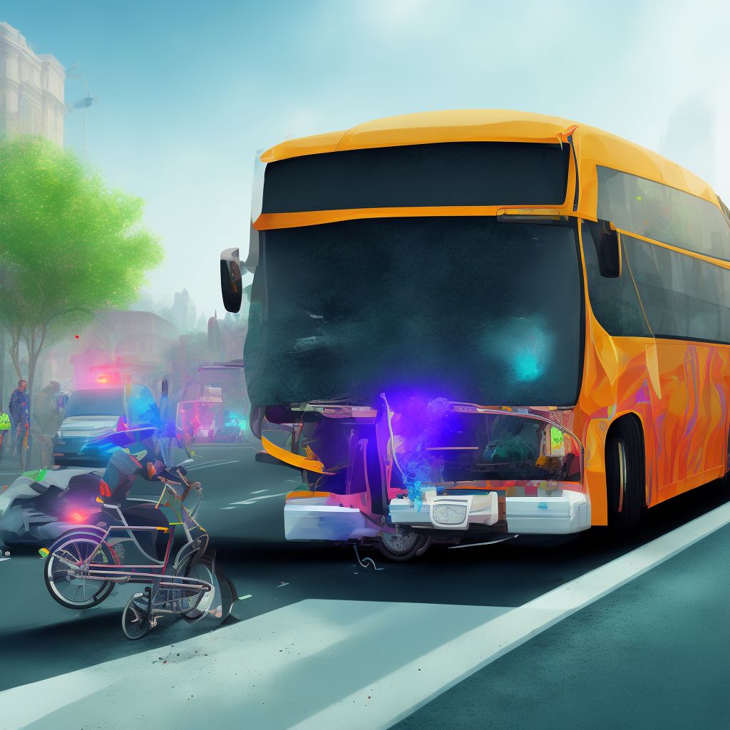 Unspecified occupant of bus injured in collision with pedal cycle in traffic accident, sequela digital illustration