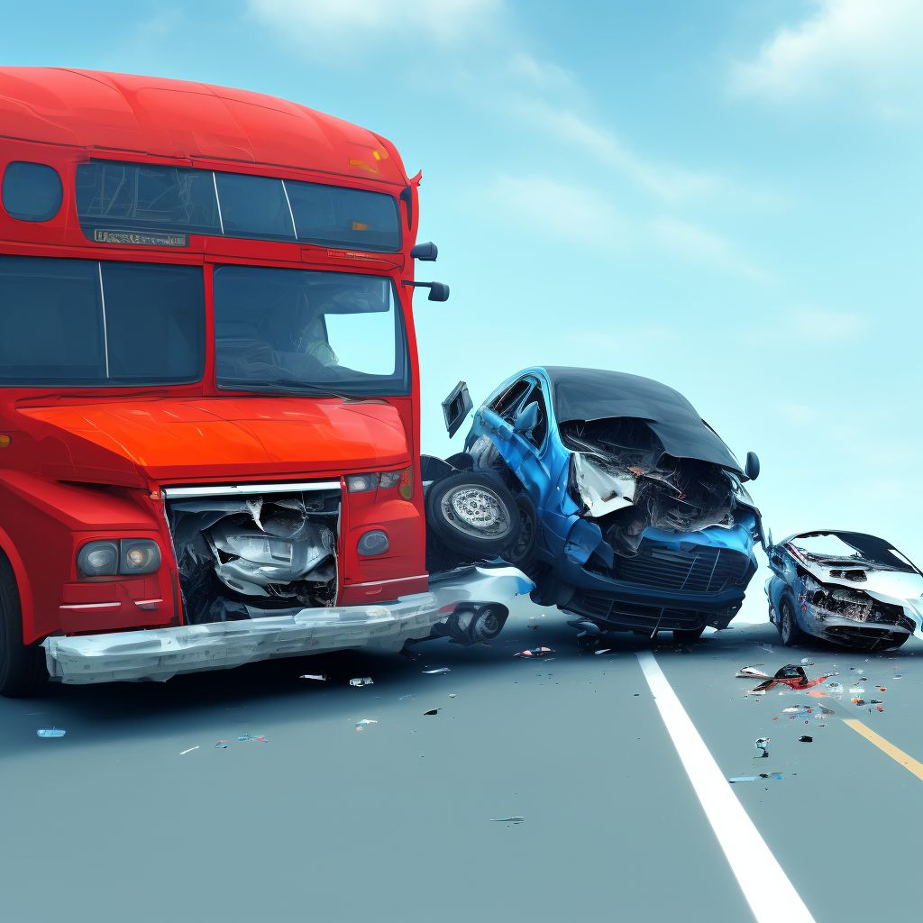 Driver of bus injured in collision with two- or three-wheeled motor vehicle in nontraffic accident, initial encounter digital illustration