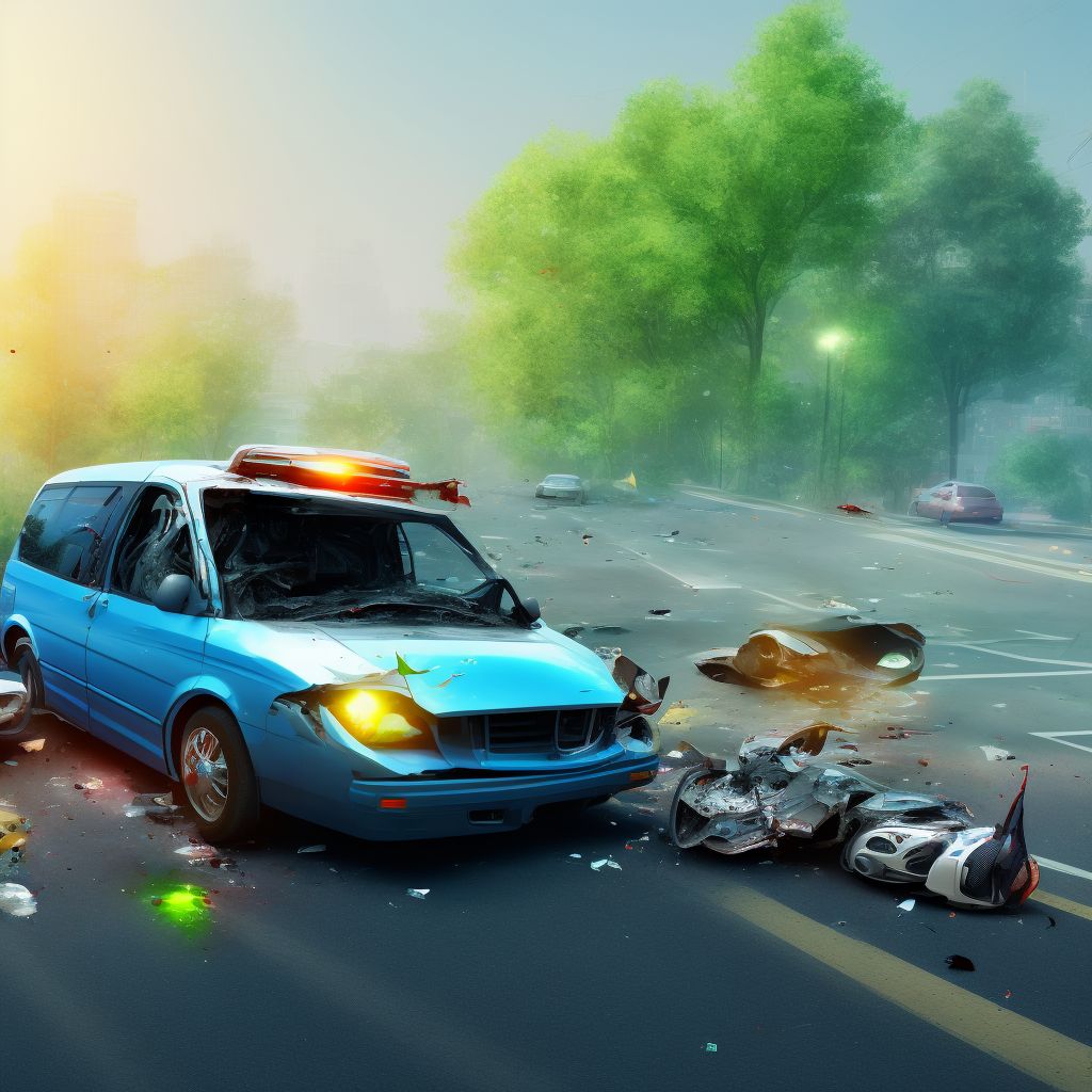 Passenger on bus injured in collision with two- or three-wheeled motor vehicle in nontraffic accident, subsequent encounter digital illustration