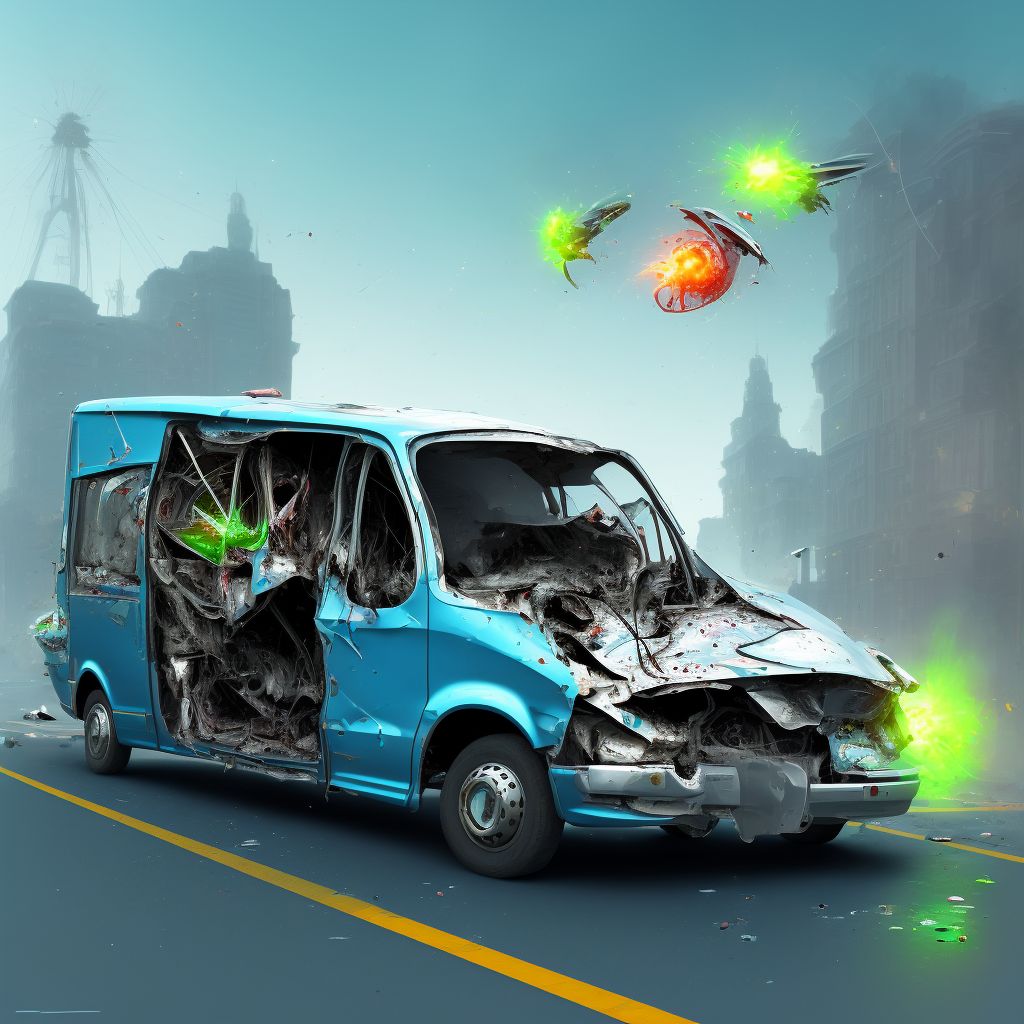 Passenger on bus injured in collision with two- or three-wheeled motor vehicle in nontraffic accident, sequela digital illustration