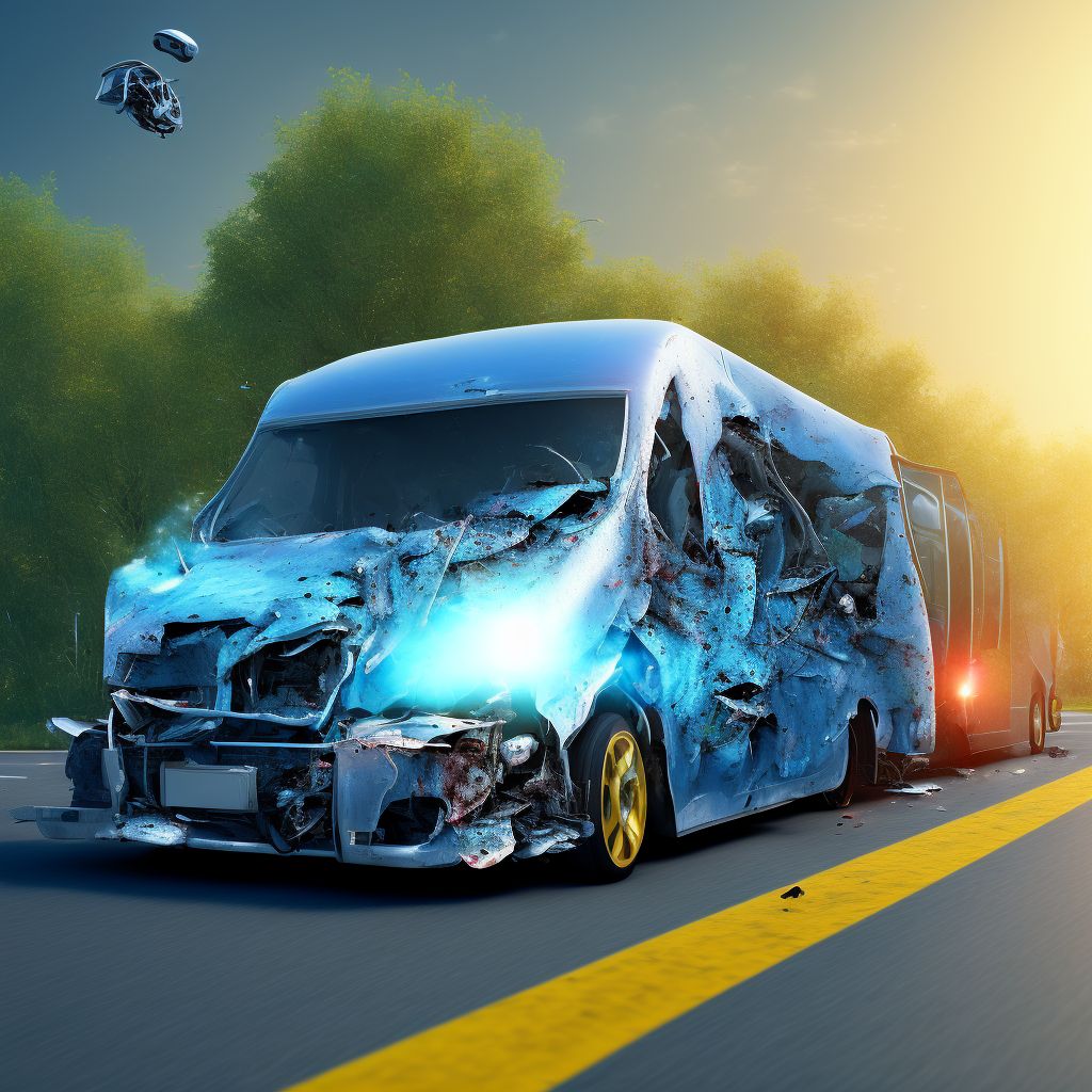 Unspecified occupant of bus injured in collision with two- or three-wheeled motor vehicle in nontraffic accident, initial encounter digital illustration