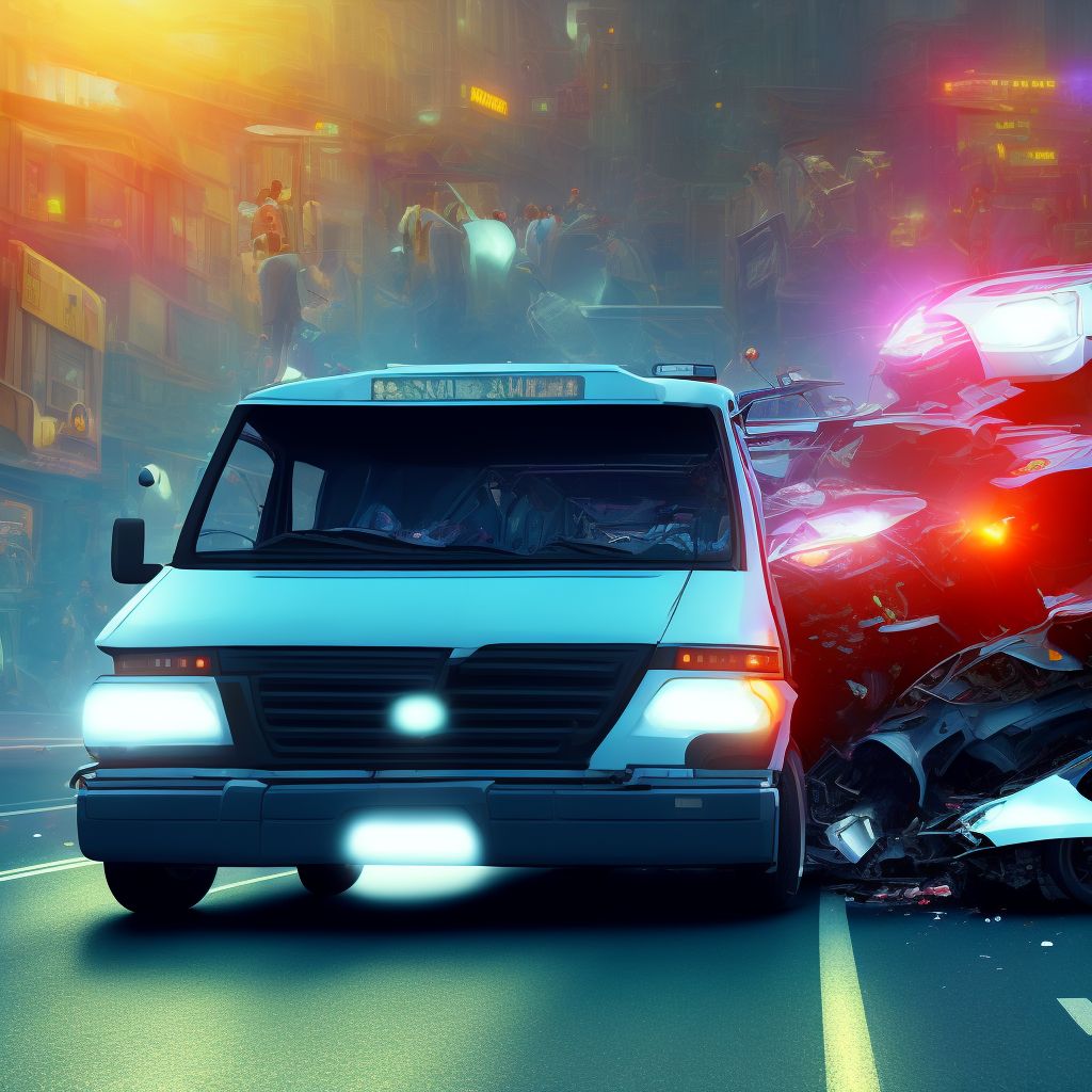 Driver of bus injured in collision with two- or three-wheeled motor vehicle in traffic accident, initial encounter digital illustration