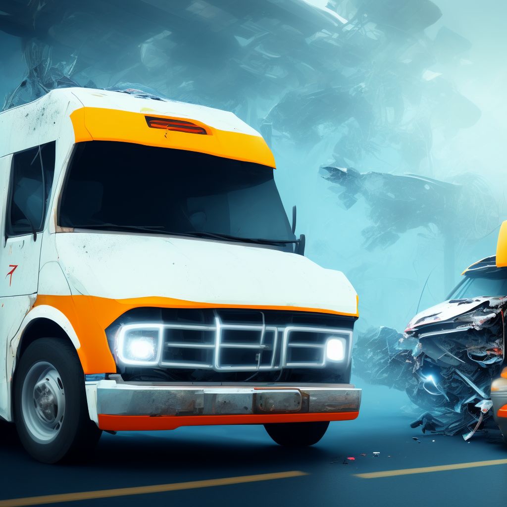 Driver of bus injured in collision with car, pick-up truck or van in nontraffic accident, initial encounter digital illustration