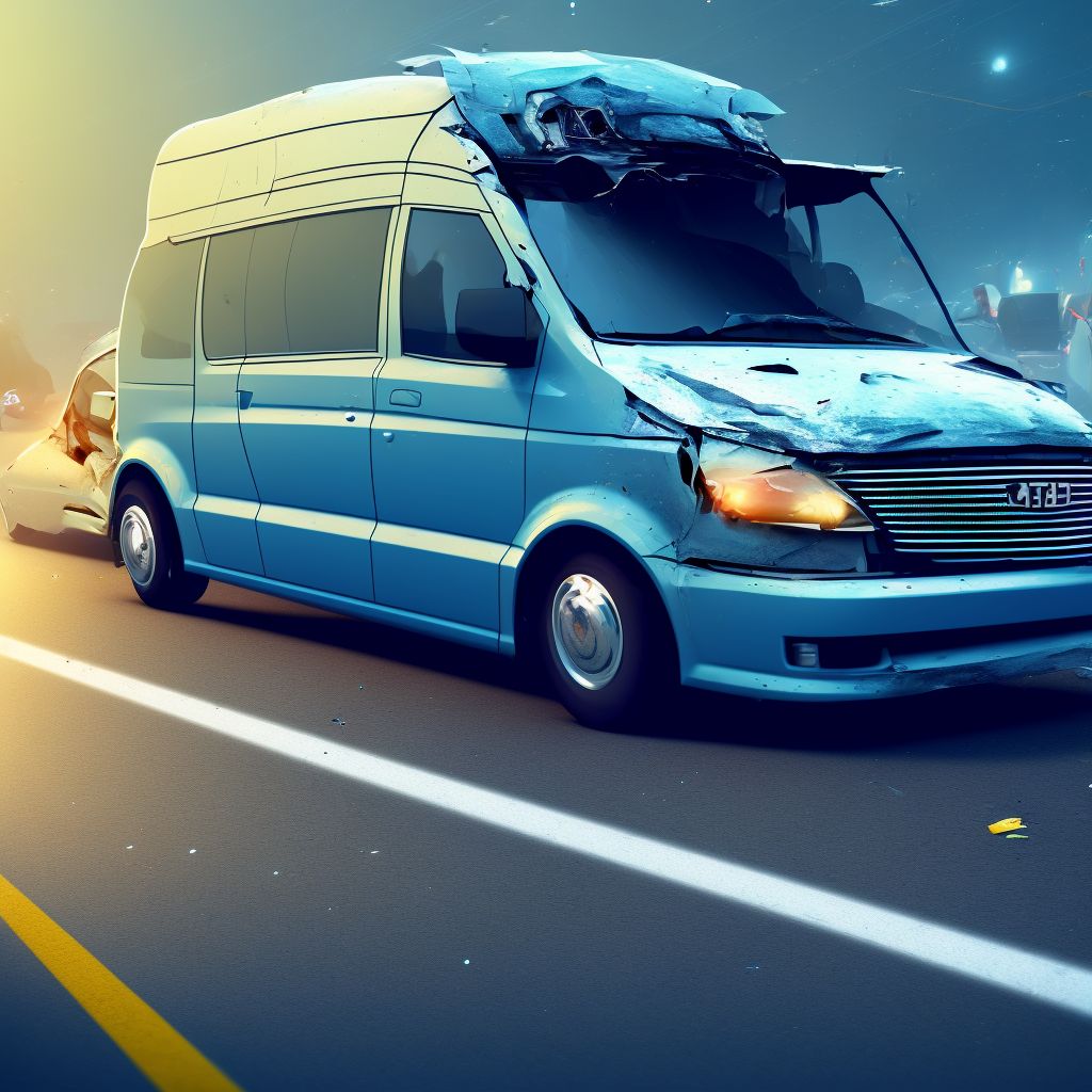 Passenger on bus injured in collision with car, pick-up truck or van in nontraffic accident, subsequent encounter digital illustration