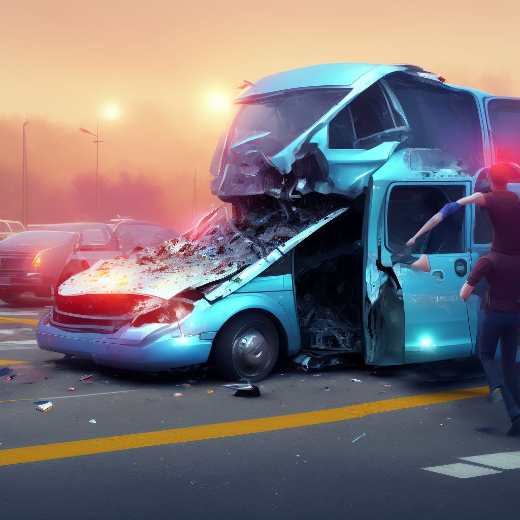 Person boarding or alighting from bus injured in collision with car, pick-up truck or van, sequela digital illustration