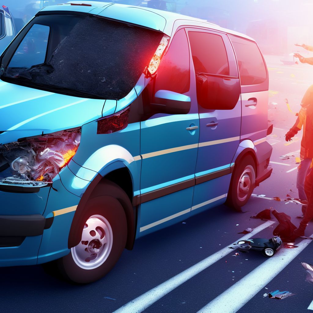 Person on outside of bus injured in collision with car, pick-up truck or van in traffic accident, subsequent encounter digital illustration