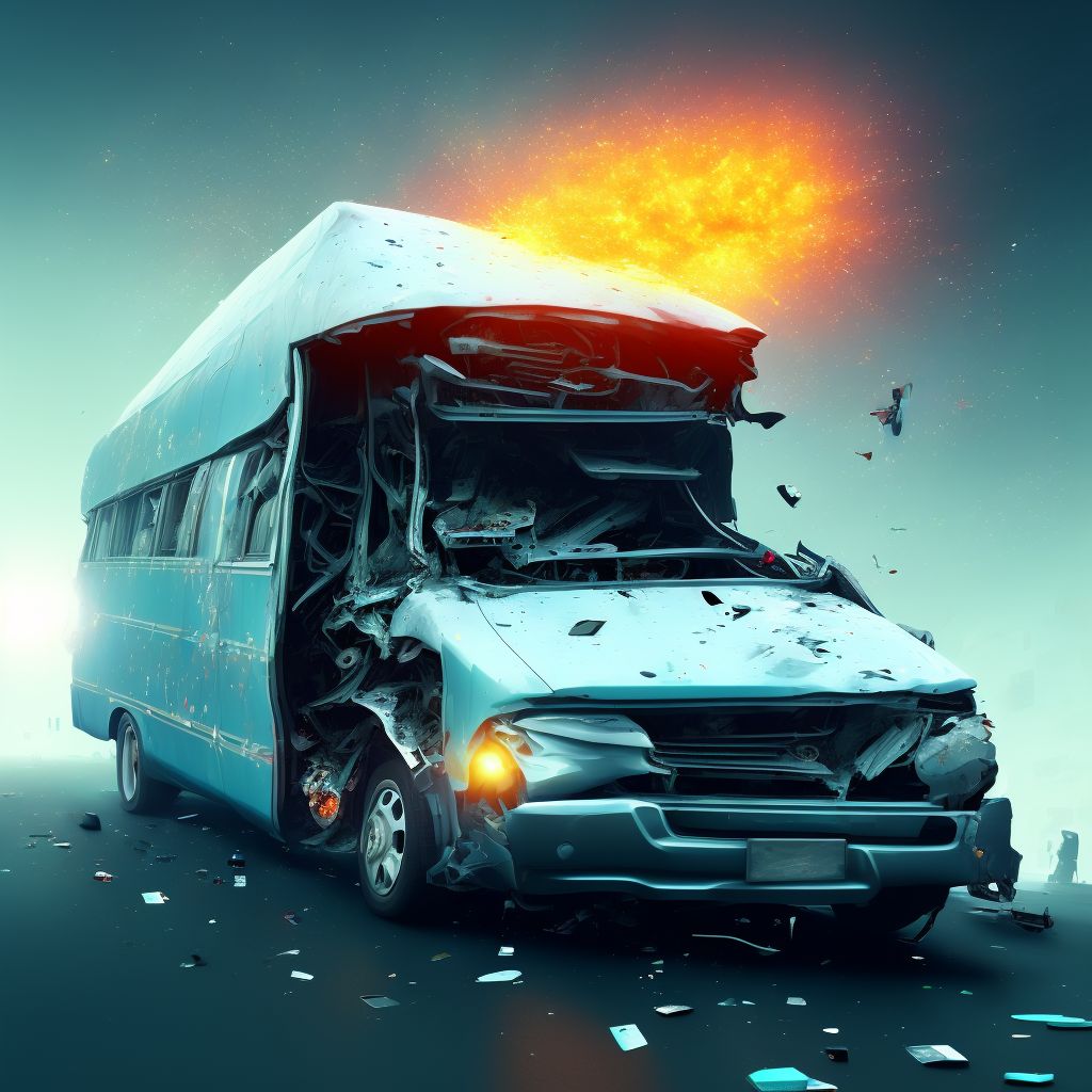 Unspecified occupant of bus injured in collision with car, pick-up truck or van in traffic accident, initial encounter digital illustration