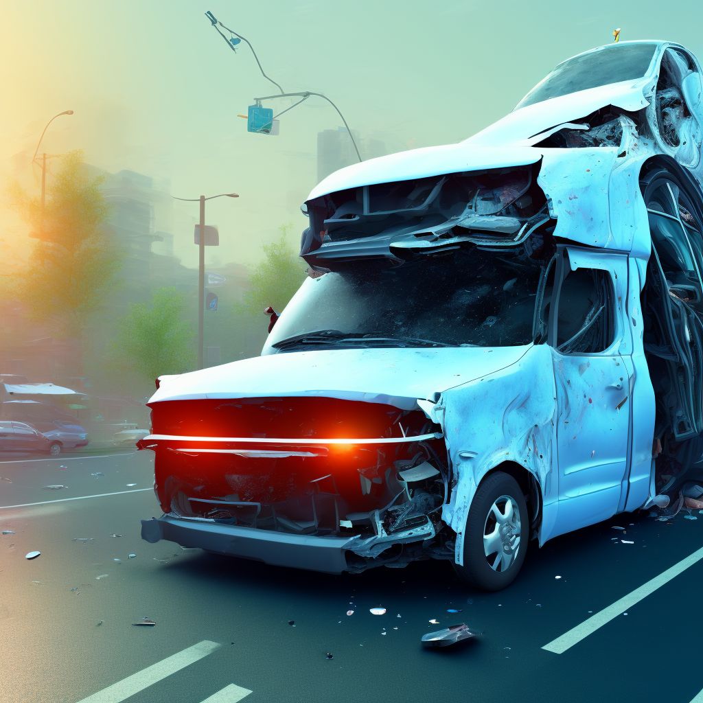 Unspecified occupant of bus injured in collision with car, pick-up truck or van in traffic accident, sequela digital illustration