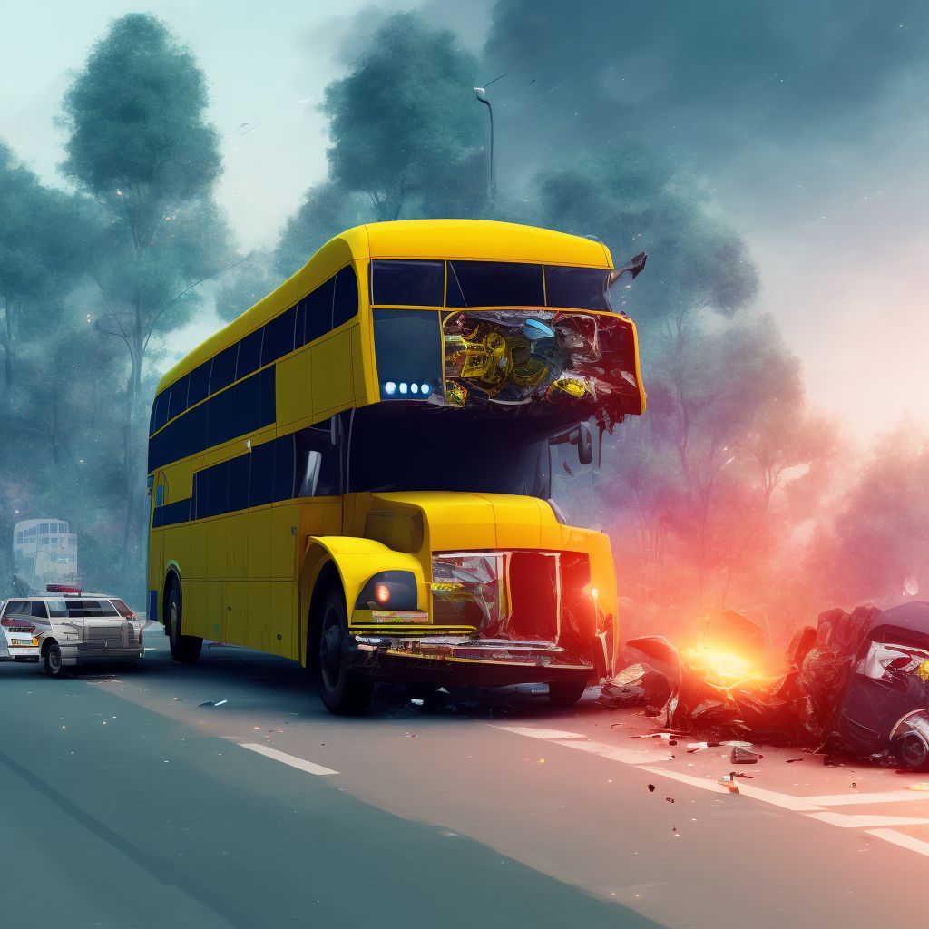 Driver of bus injured in collision with heavy transport vehicle or bus in nontraffic accident, subsequent encounter digital illustration