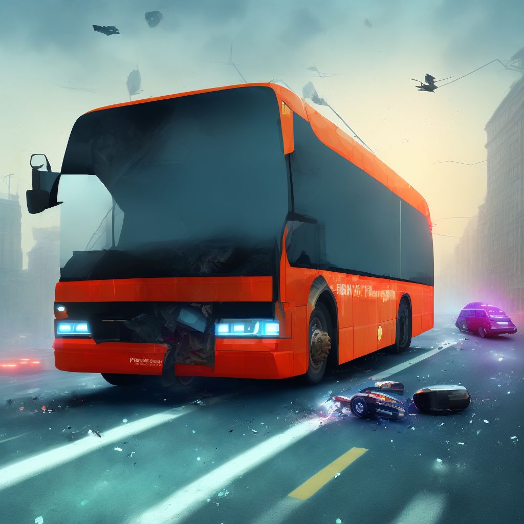 Person on outside of bus injured in collision with heavy transport vehicle or bus in nontraffic accident, initial encounter digital illustration