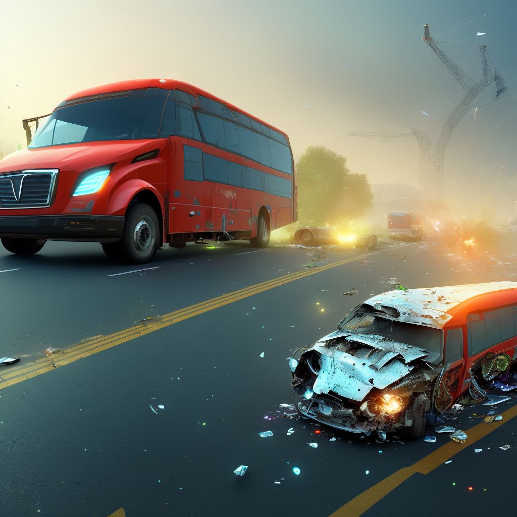 Unspecified occupant of bus injured in collision with heavy transport vehicle or bus in nontraffic accident, initial encounter digital illustration